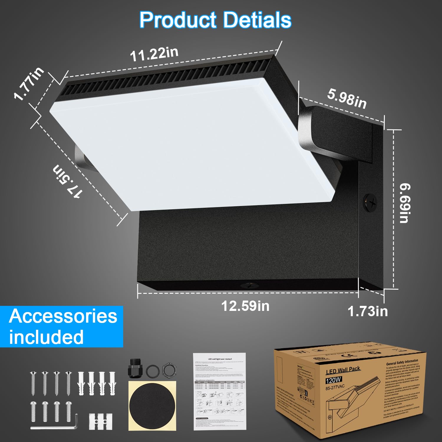 Biritalo Modern Sleek Led Flood Light 120W  360 Rotatable Outdoor Security Areas Lighting  14200Lm 5000K Waterproof Wall Pack For Yard Building Driveway Car Lot (4Pack)