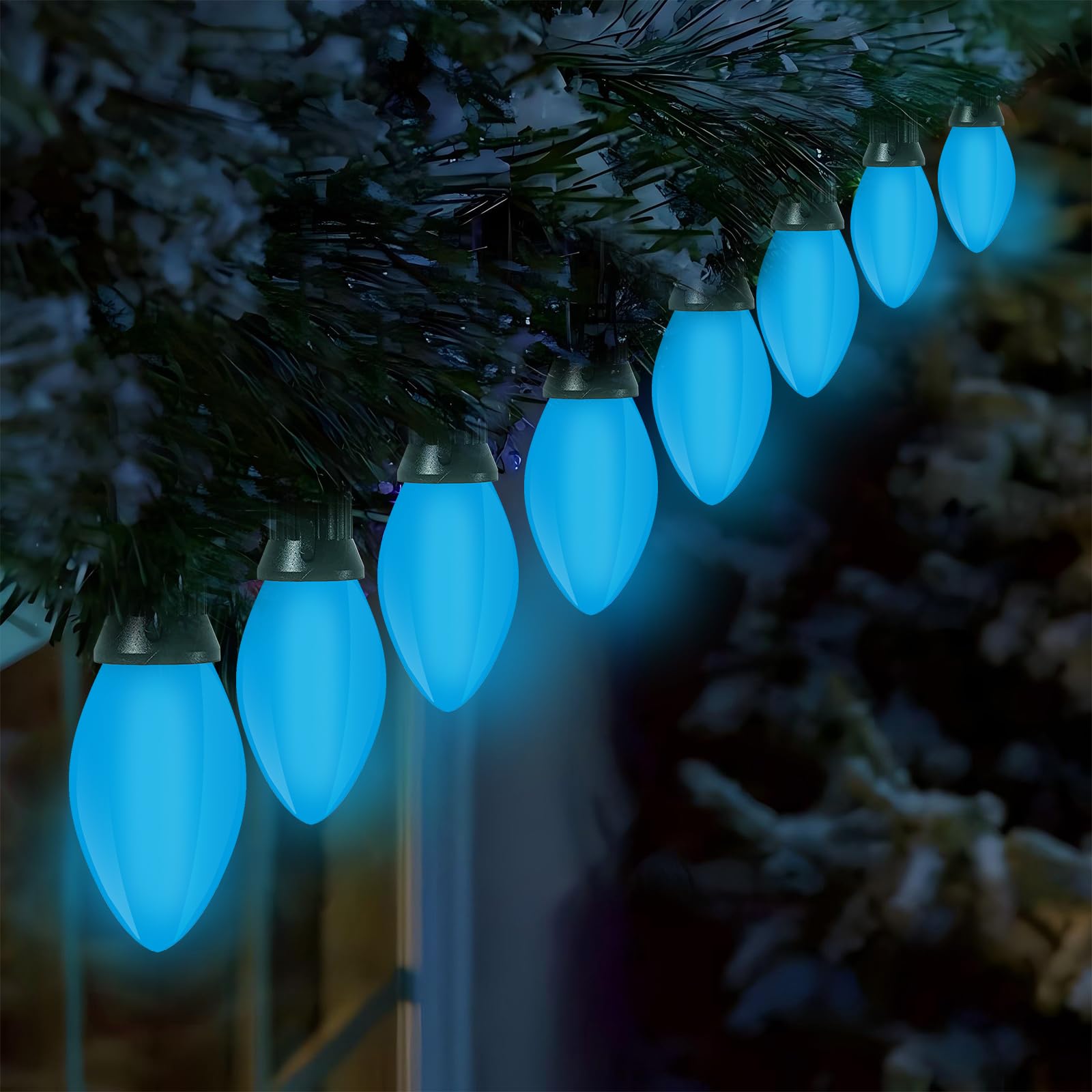 25 Pack C7 Led Blue Replacement Light Bulbs, Blue Christmas Outdoor String Lights Bulbs, Shatterproof Led Night Light Bulbs, E12