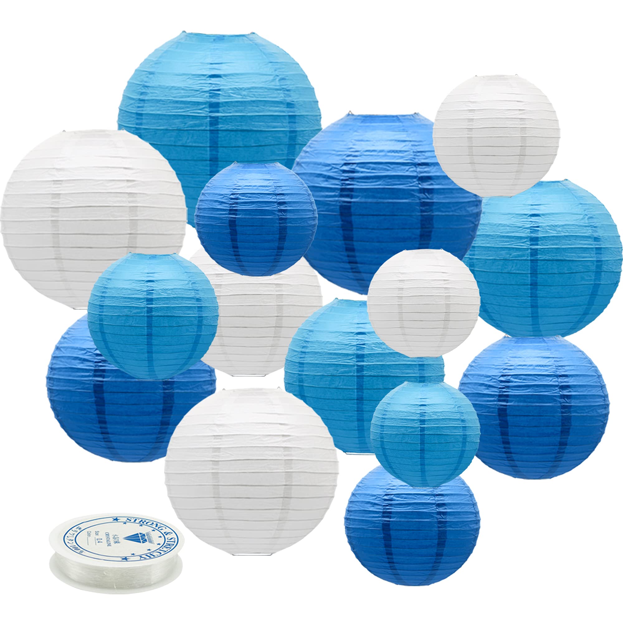 Meiduo Paper Lanterns Party Decorations Blue - Hanging Paper Lanterns Indoor Outdoor - Wedding Graduation Birthday Baby Shower Party Supplies, 15Pcs