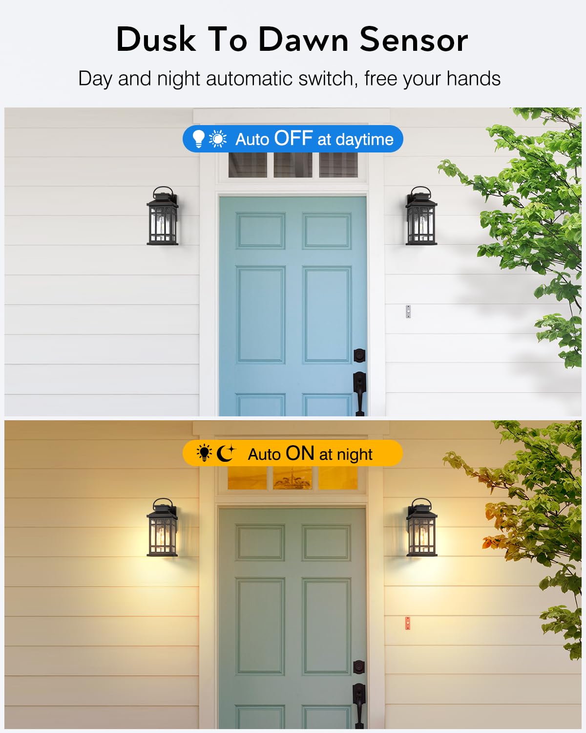 Opaxis Dusk To Dawn Outdoor Lighting  Black 2 Pack Outside Lights For House With Gold Trim  Modern Exterior Light Fixtures  Outdoor Wall Lanterns For Porch  Garage  Doorway  Anti-Rust  Waterproof