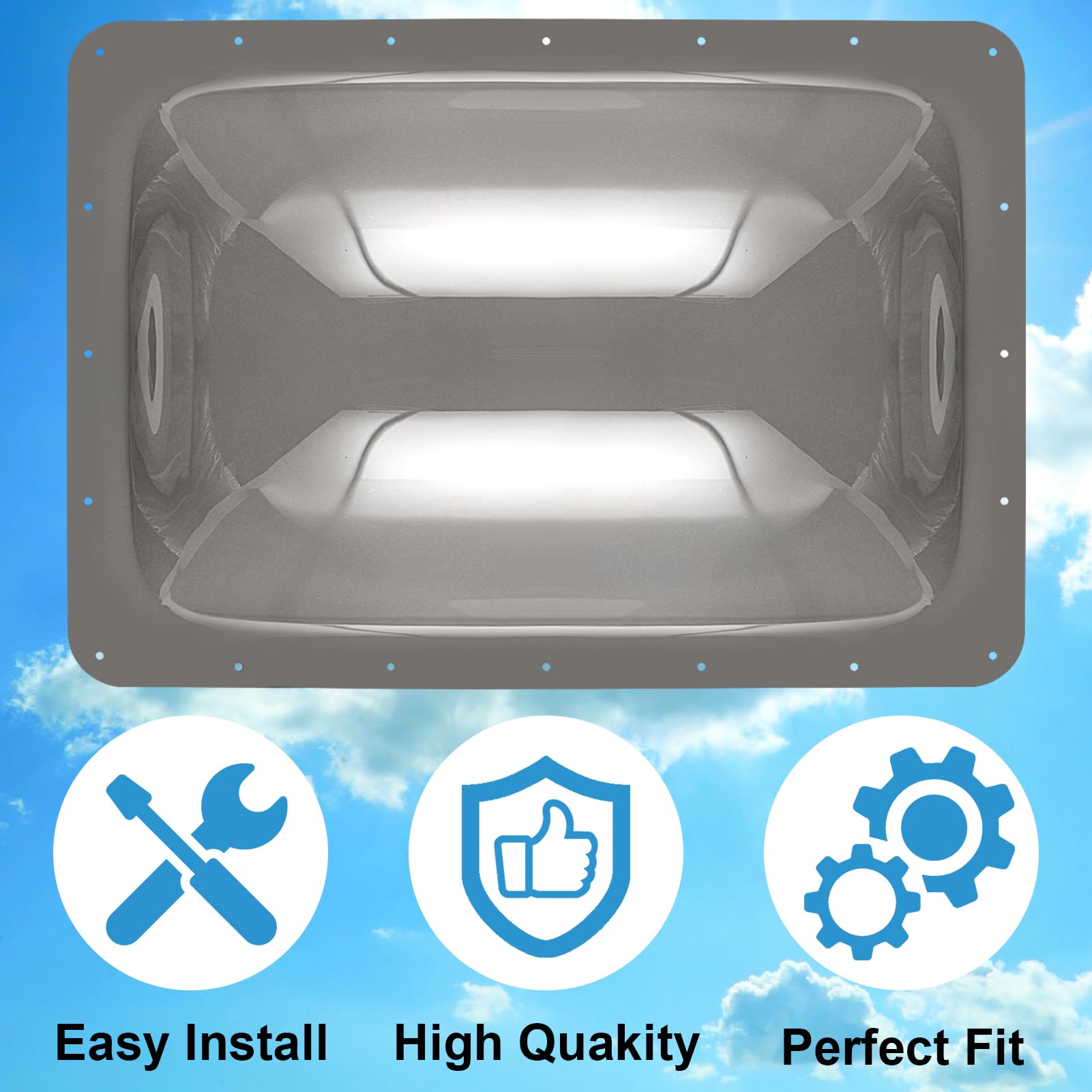 XMK RV Skylight Replacement Cover, 18" x 26", Smoke Gray, Polycarbonate, Fits 14" x 22" Openings, Model RV Skylight-001