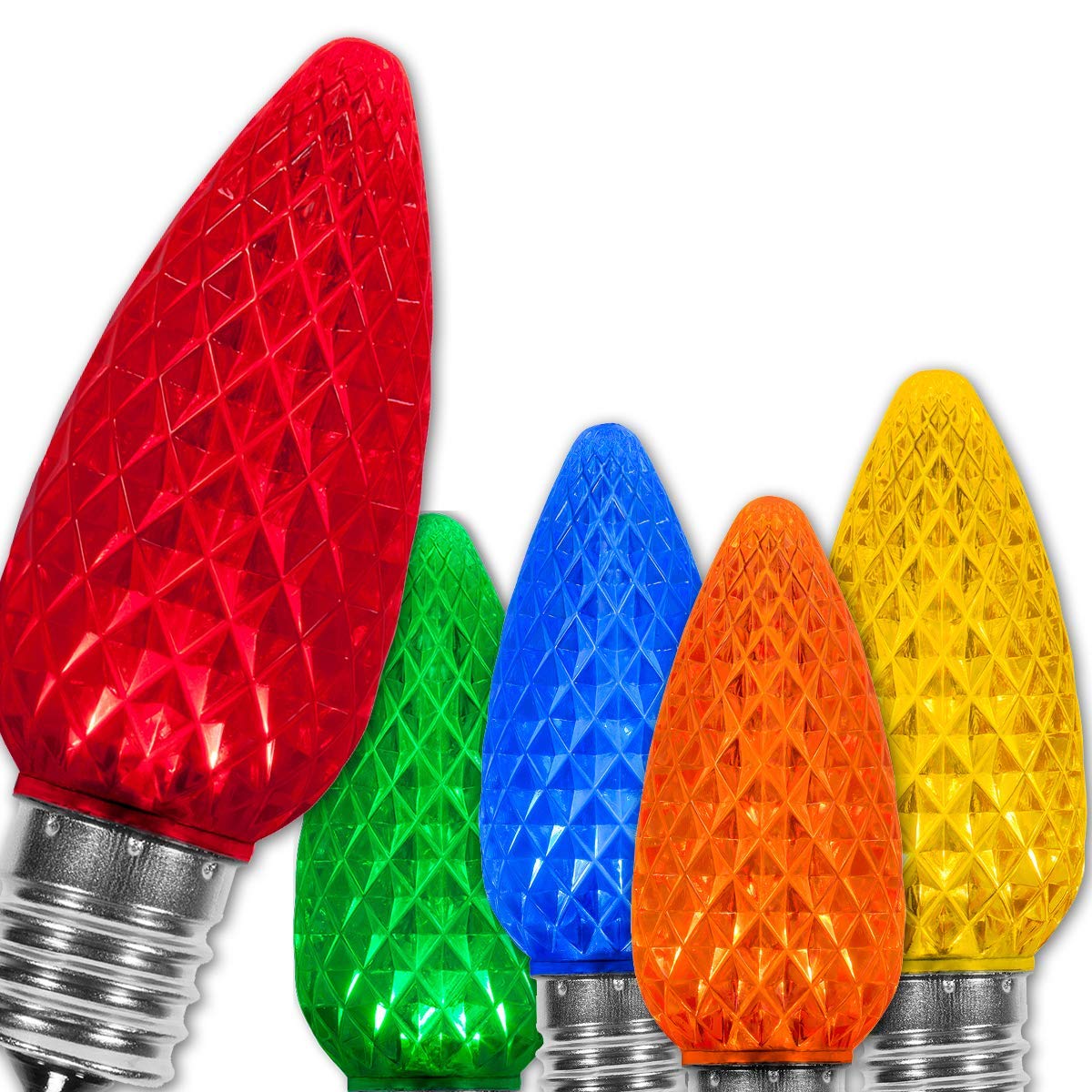 Wintergreen Lighting 25 Pack Opticore Multicolor C9 Led Christmas Light Bulbs - Replacement Christmas Light Bulbs  Heavy Duty Polycarbonate  E17 Base (Faceted)