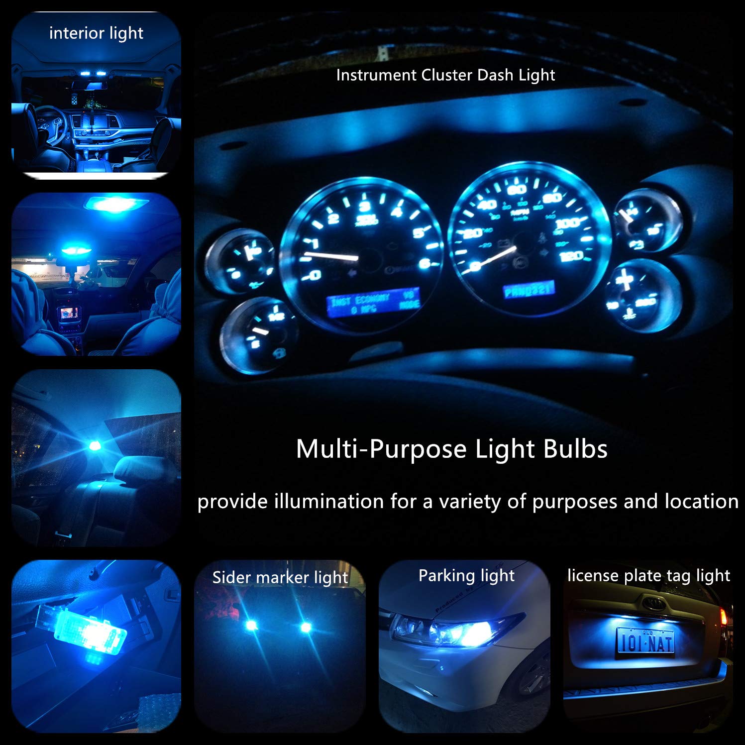 Wljh 6 Pack Ice Blue T5 74 73 37 Instrument Panel Light Bulb 3030 Smd 1.5W Replacement For Car Interior Dome License Plate Lights Lamp