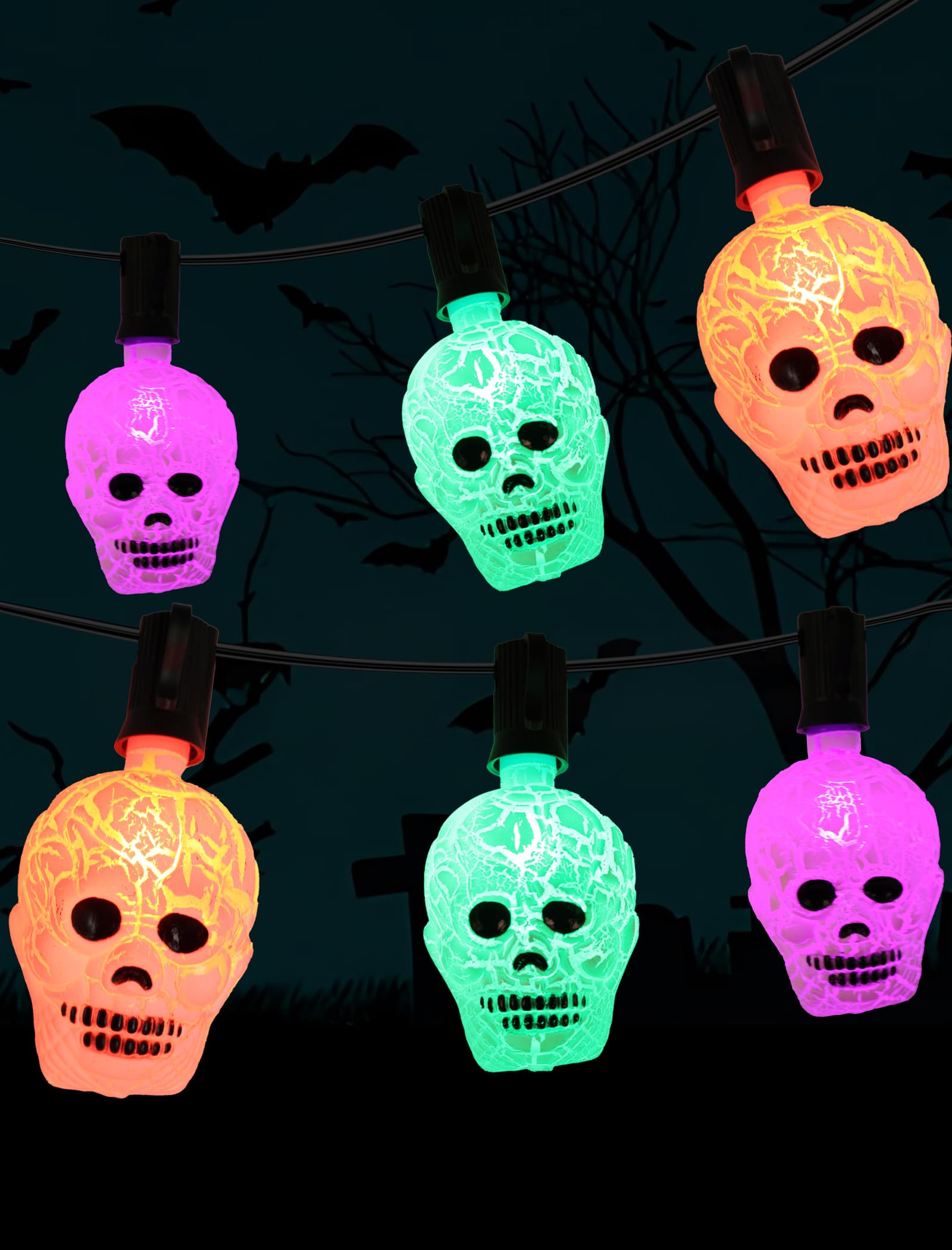 Hobbynors 10.5ft Halloween Skull String Lights, Waterproof, Multicolor, UL Certified, Model LR-I/O-C-10-0.6-J25