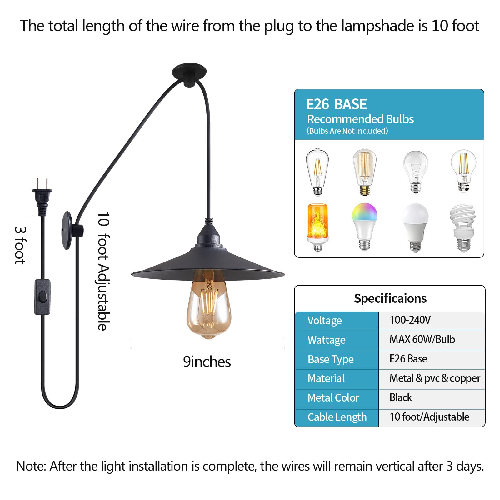 Kolakodlux Hanging Lamp With Plug In Cord Outdoor Lamps For Patio Waterproof Waterproof Pendant Light With Plug Outdoor Lamps Fo