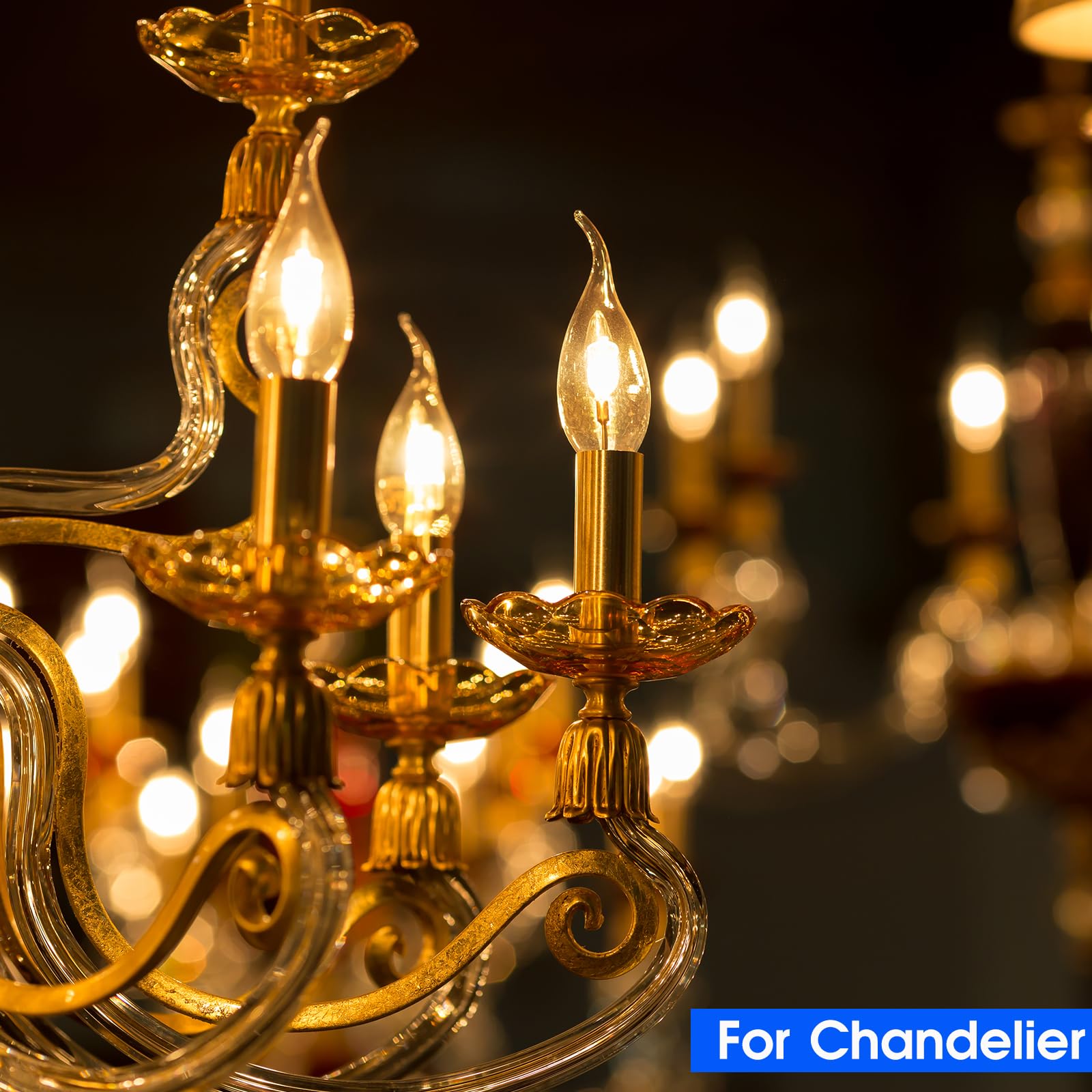 Energetic Ca11 E12 Led Chandelier Light Bulbs 40W Equivalent, Dimmable Led Candelabra Bulbs, 2200K Amber White, 330Lm, Amber Gla