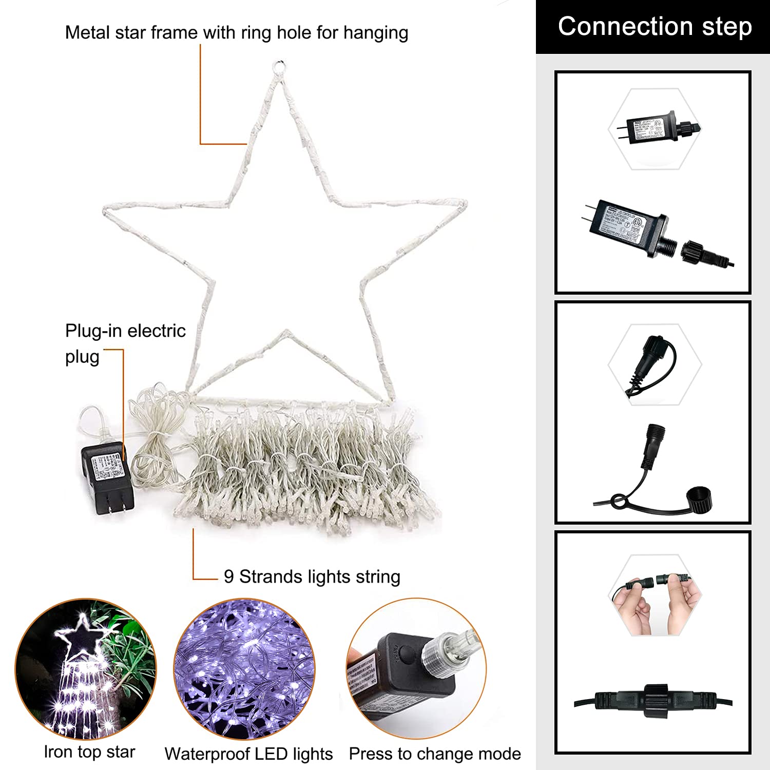 Miniao 320 Led Star String Lights, 11.5Ft Waterfall Lights, 8 Modes For Indoor/Outdoor Xmas Decor