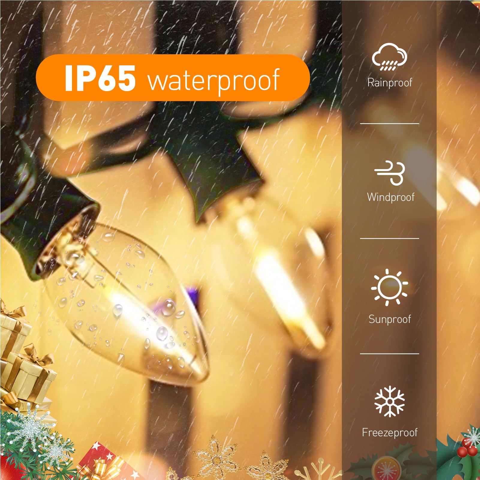 CHYSUPER C7 Christmas Lights, Clear Led Halloween Decorations Lights, 10Ft Outdoor String Lights with 10 Clear Led Bulbs, Vintag