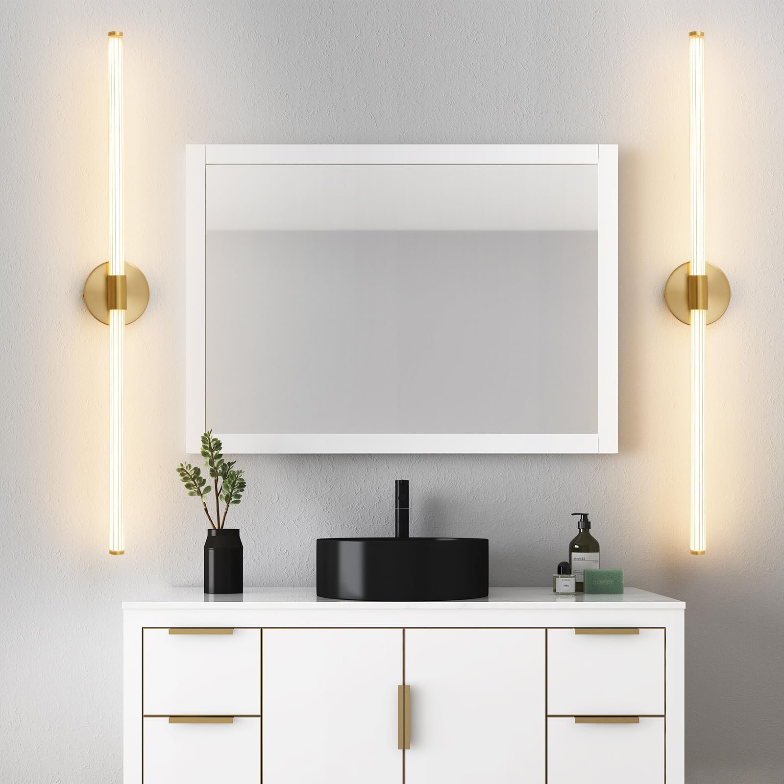 Gednbo Dimmable LED Bathroom Vanity Light Fixture, 39 inch, Gold, Metal, Model 1738, Modern Wall Sconce for Bathroom, Bedroom, Living Room