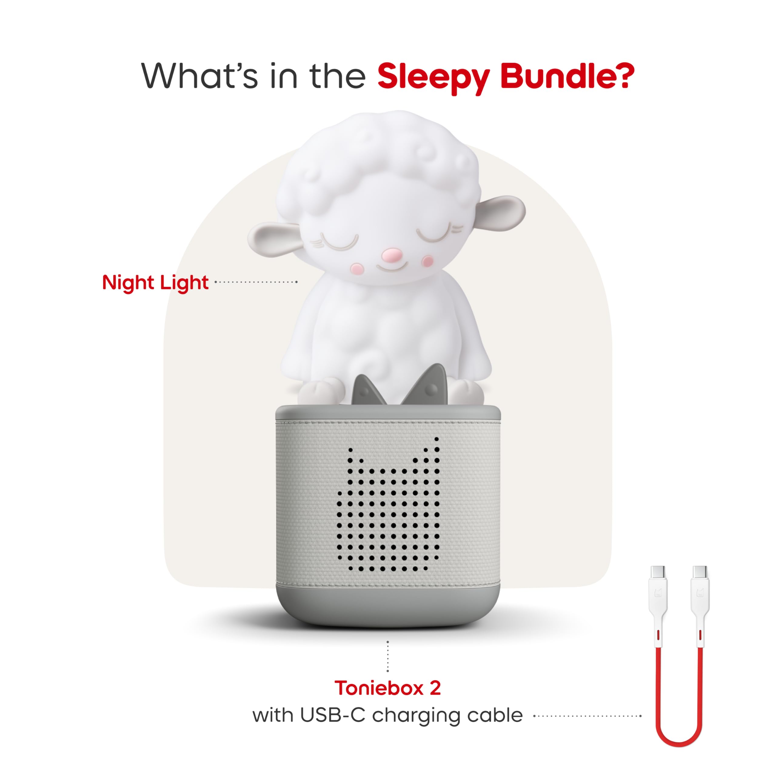 Toniebox 2 Audio Player Bundle for Kids 1+ with Sleepy Sheep Night Light - Moon Gray