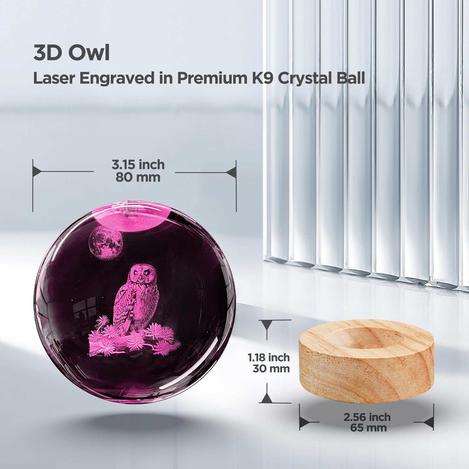DCORIUNTG Owl Crystal Ball Night Light, 3.15" Glass Lamp with Remote, 16 Color LED Base, Ideal Gift for Kids and Teens