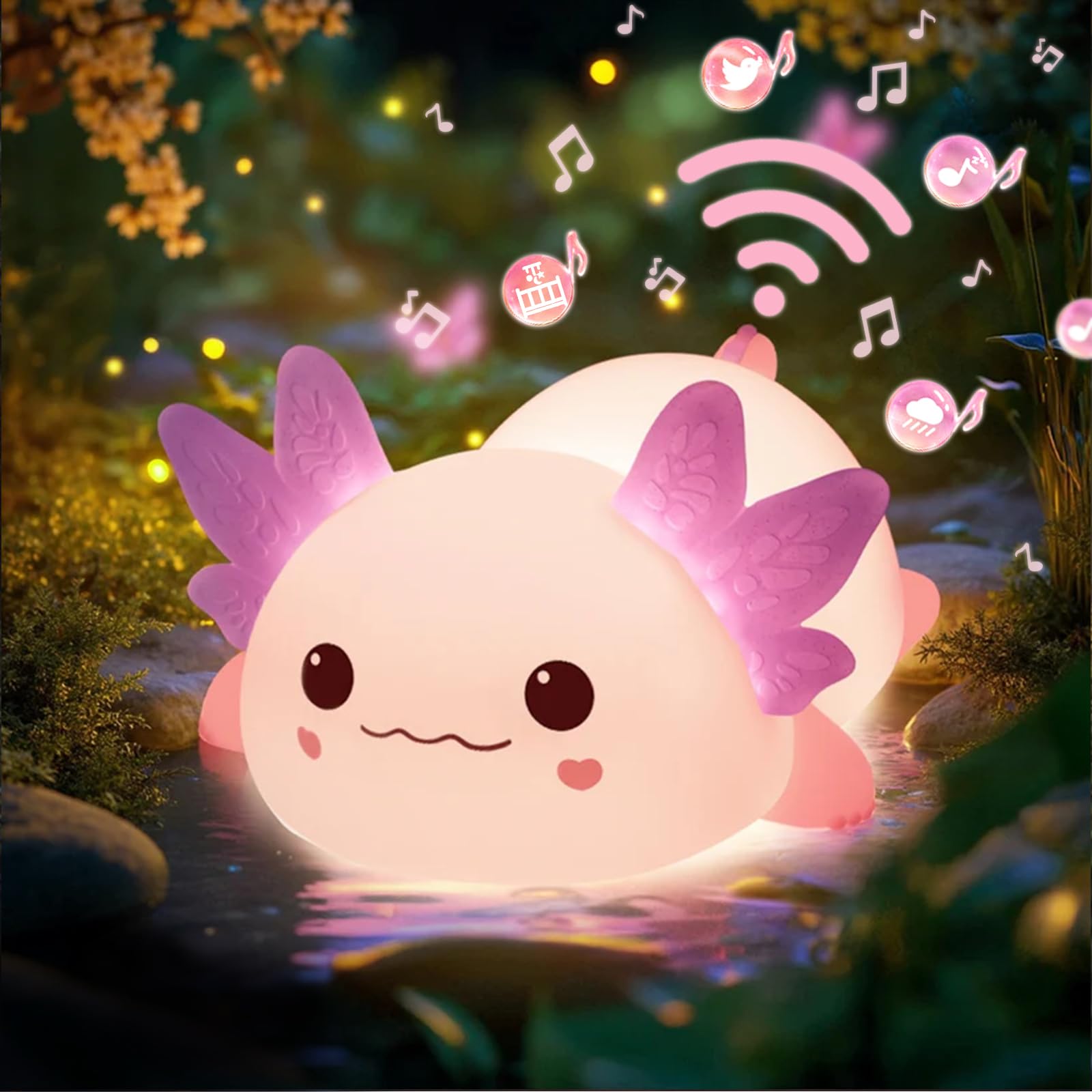 Mewaii Huggwaii Squishy Axolotl Night Light for Kids - Dimmable Silicone Axolotl Lamp with 4 White Noise, 2025 Upgraded Design,