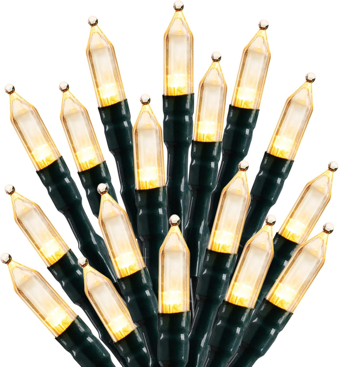 Brightown LED Mini Lights, 100 Clear Bulbs, 39ft, 8 Light Modes, Warm White, Green Wire, Model DMO-S-100