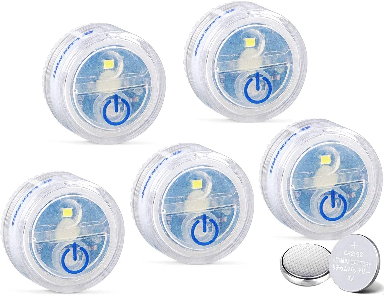 LUXPRO Waterproof Micro LED Puck Lights - Adhesive Lighting Ideal for Under Cabinets, in Tackle Boxes, or On Bookcases - Include