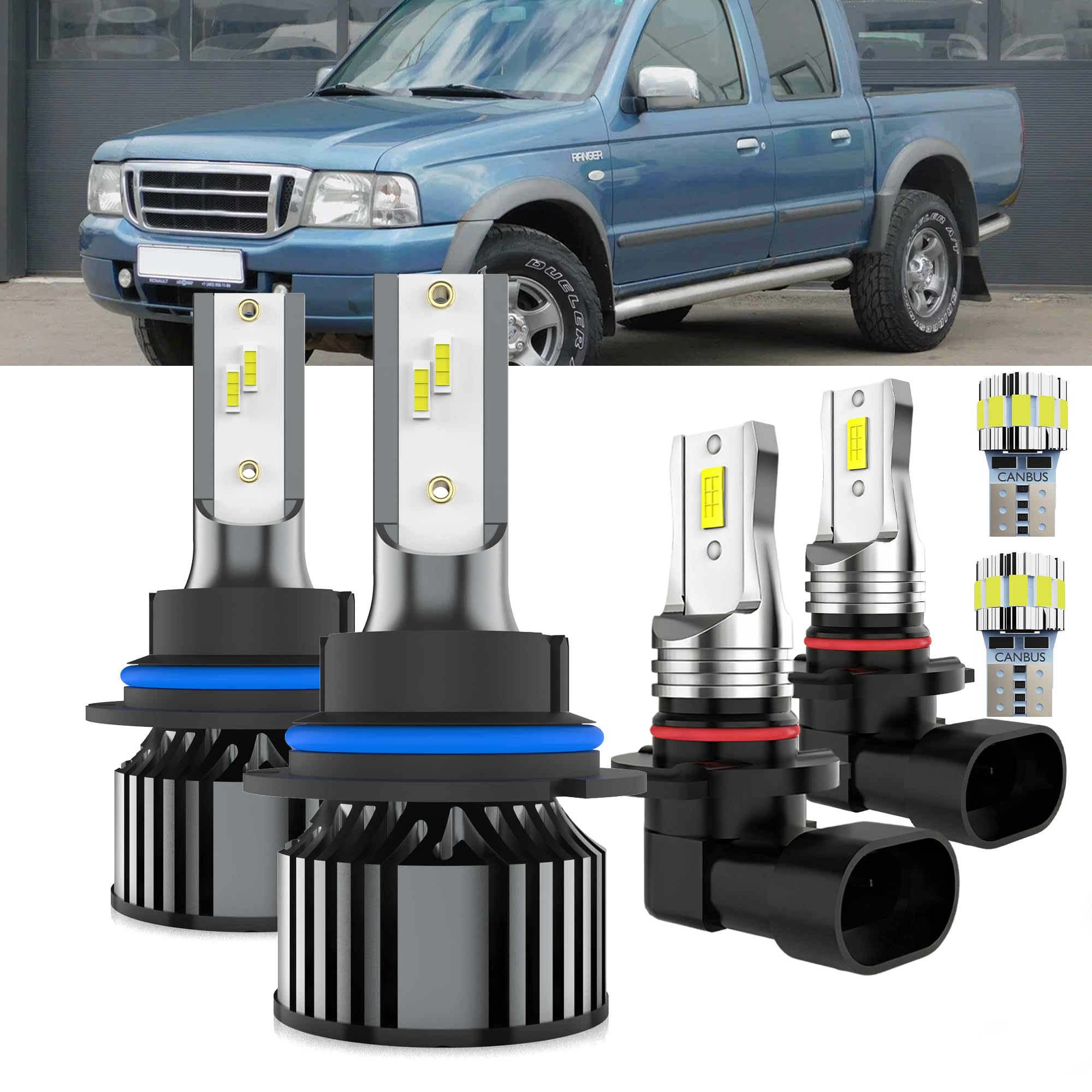 AYOTZIH Bulbs Fit For Ford Ranger 2001-2011, High/Low Beams Fog Lights License Plate Lights Combo, 400% Brightness 6000K White L