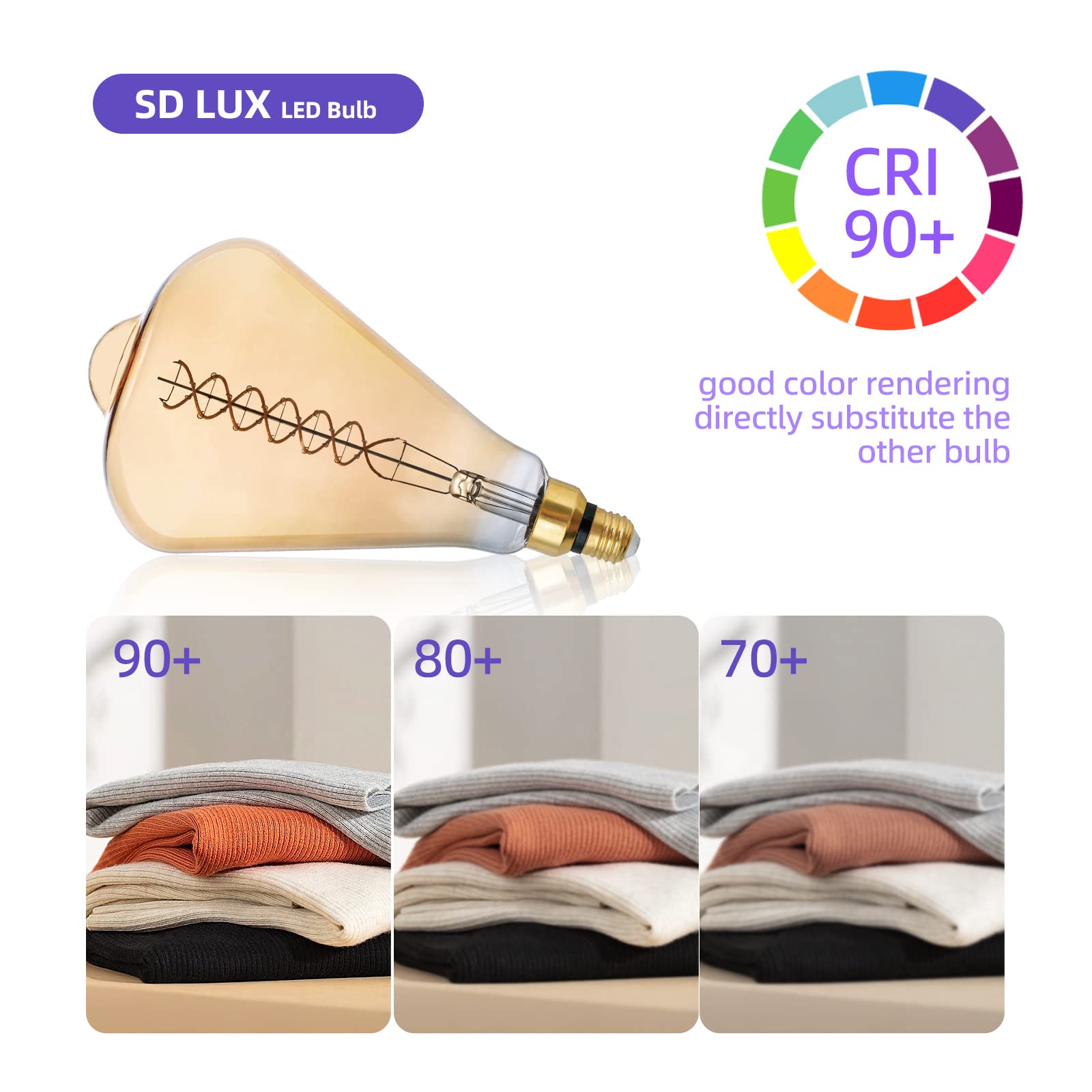 SD LUX Oversized Vintage LED Bulb 8W Dimmable 2200K Warm White Extra Large Glass Amber E26 Base Model FLBIG