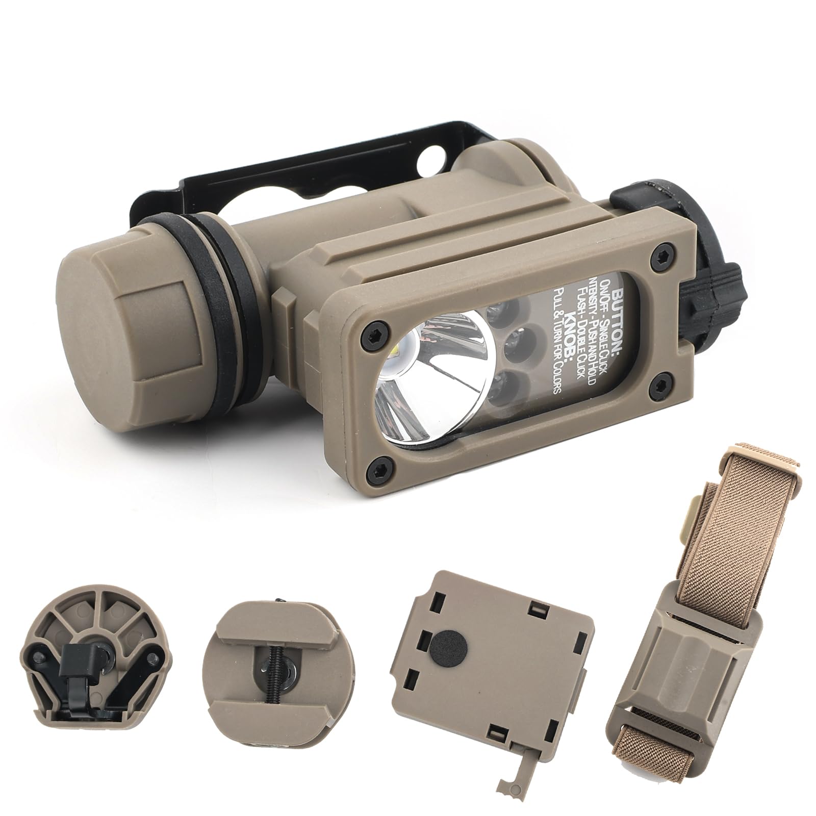 NOBUHIRO Tactical Helmet Light with 4 Accessories  Strobe/Constant Red/Blue/White/IR Lights Optional 8 Modes  Survival Signal Identification Lamp for Outdoor Sports