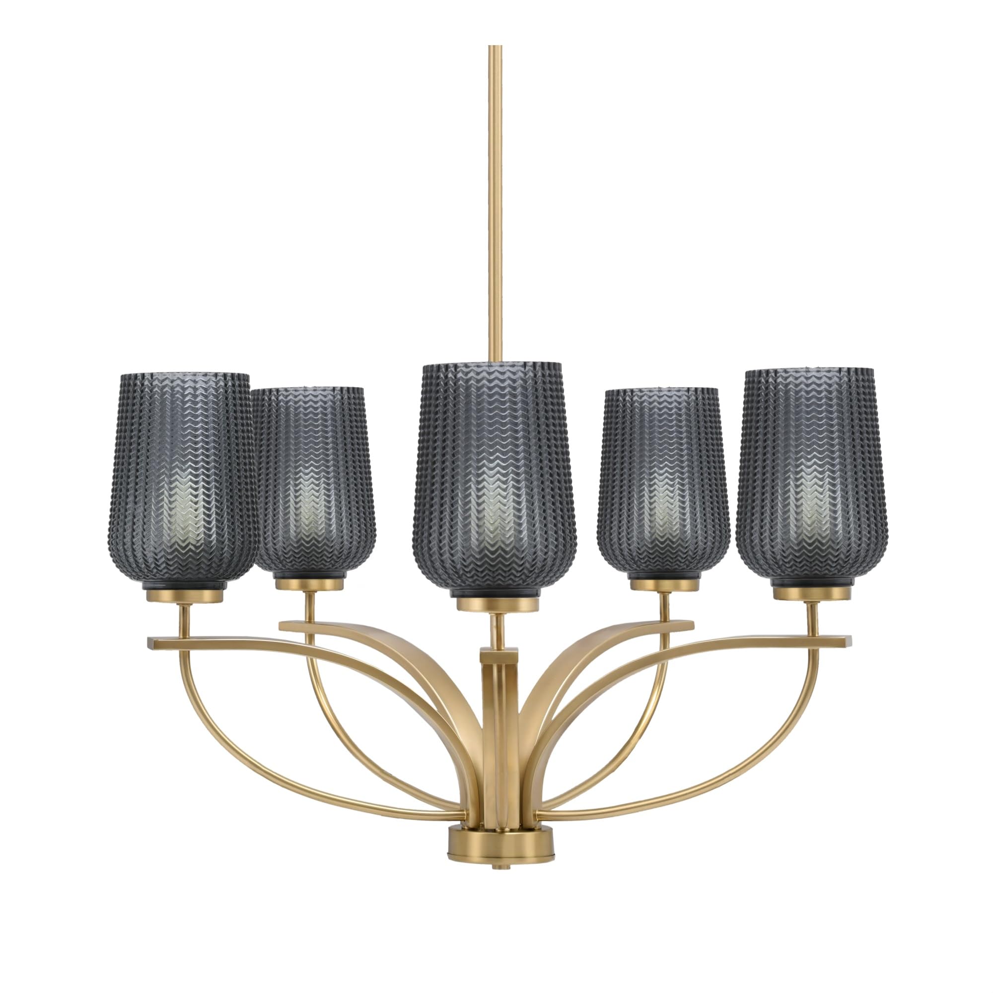 Toltec Lighting Cavella 5 Light, Uplight Chandelier, Hang Straight Swivel, New Age Brass Finish, 5" Smoke Textured Glass