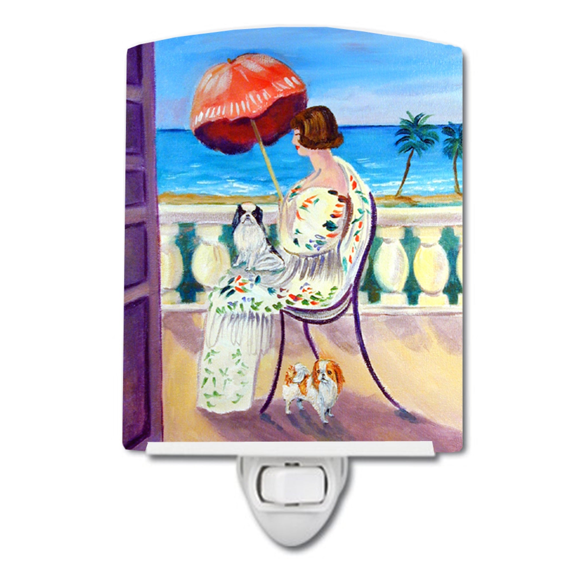  inchCarolines Treasures Lady with her Japanese Chin Ceramic Night Light, 6x4, Multicolor inch