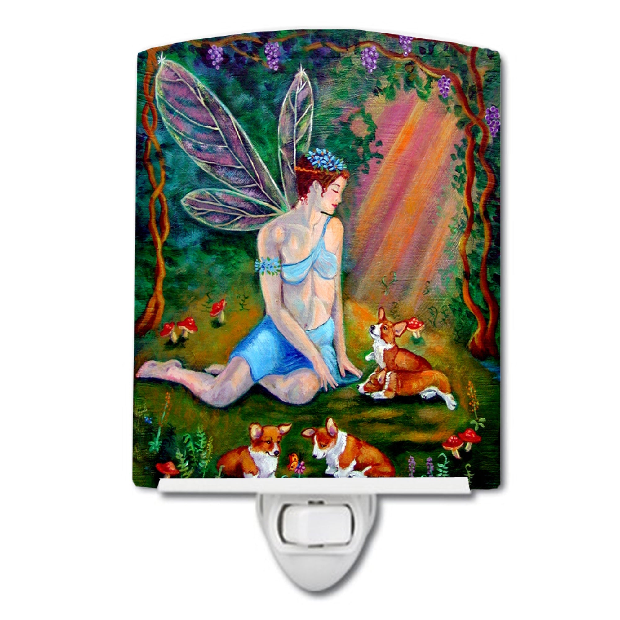  inchCarolines Treasures Fairy in the woods with her Corgis Ceramic Night Light, 6x4, Multicolor inch