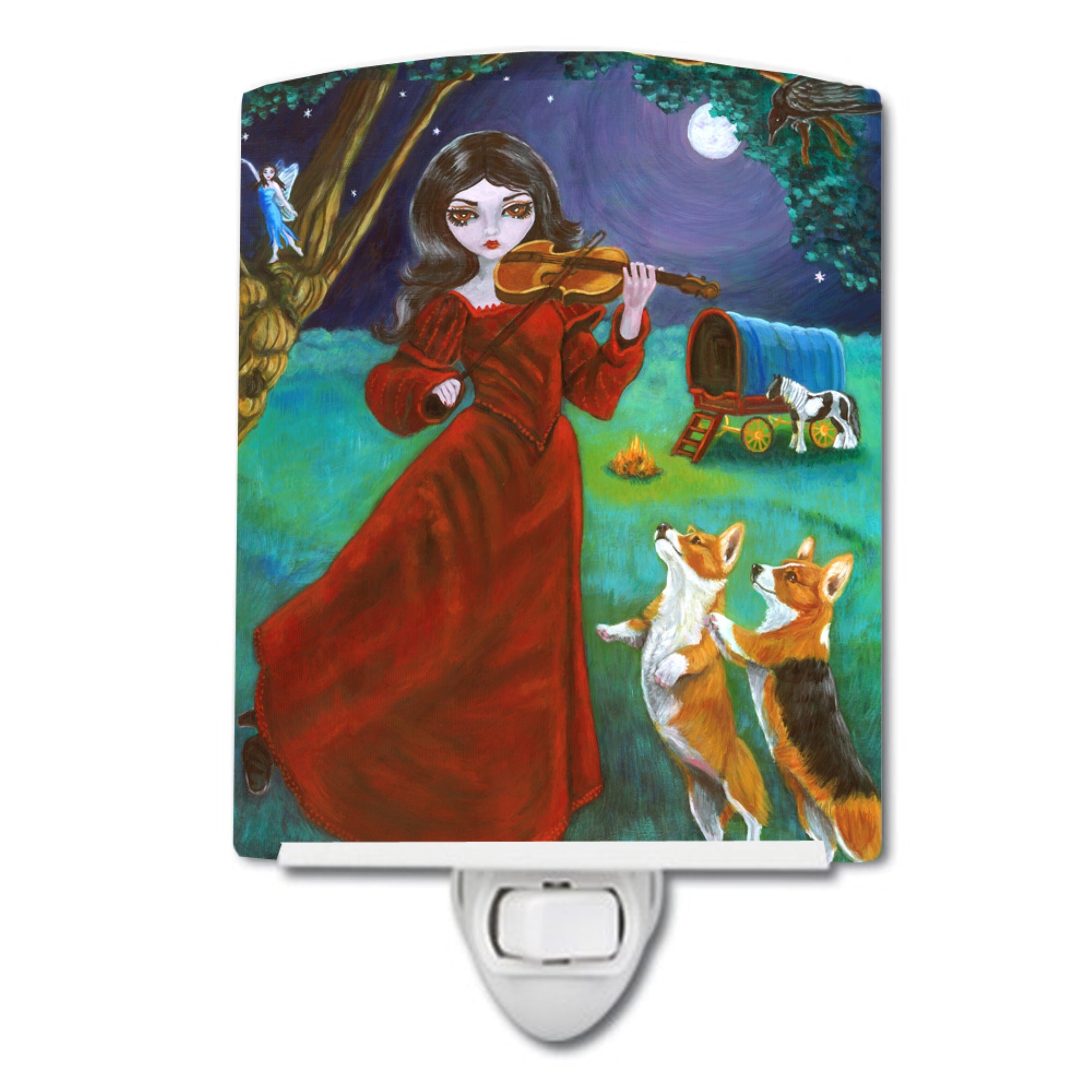  inchCarolines Treasures Fairy Moon Dance with Corgi Ceramic Night Light, 6x4, Multicolor inch