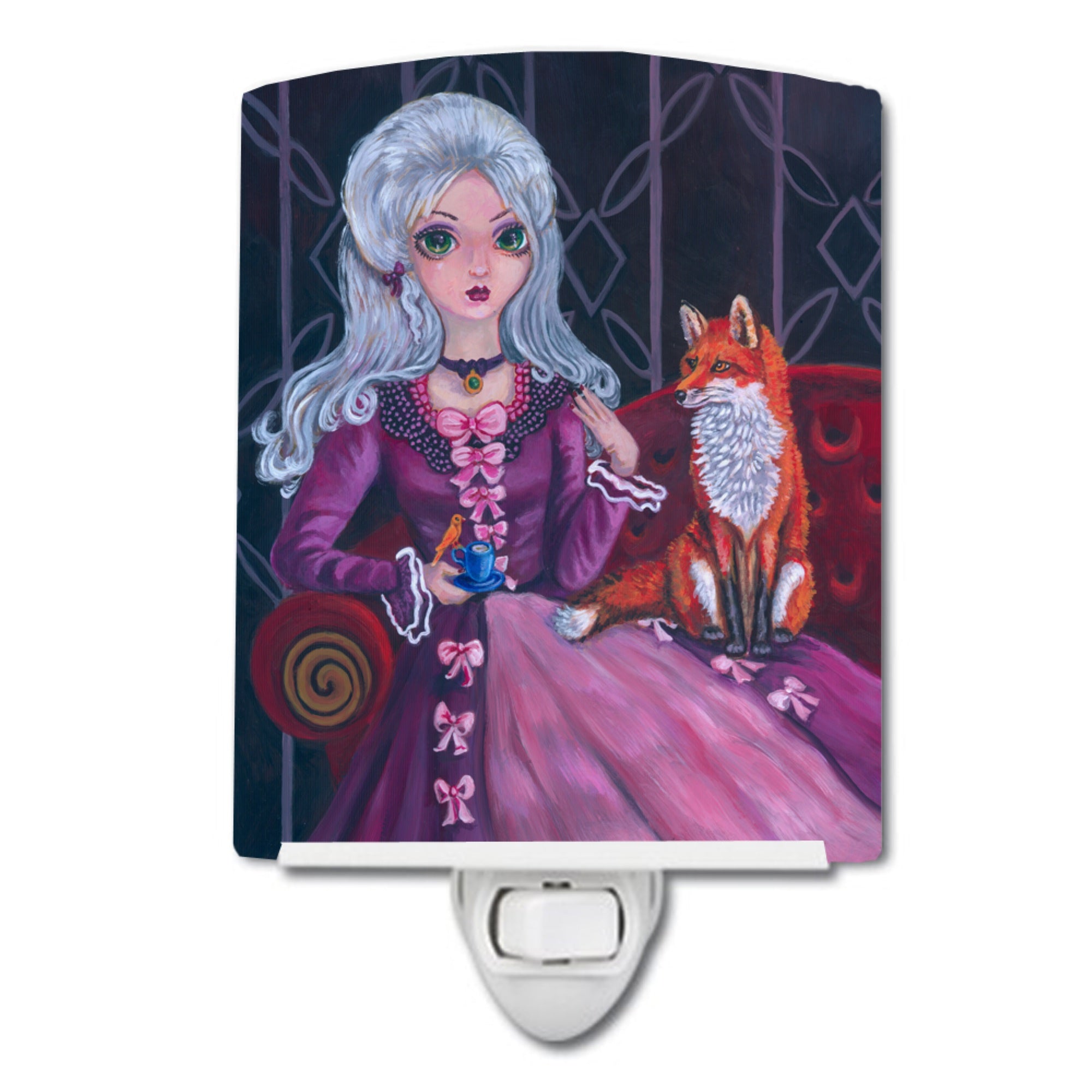  inchCarolines Treasures Tea Time Fox Ceramic Night Light, 6x4, Multicolor inch