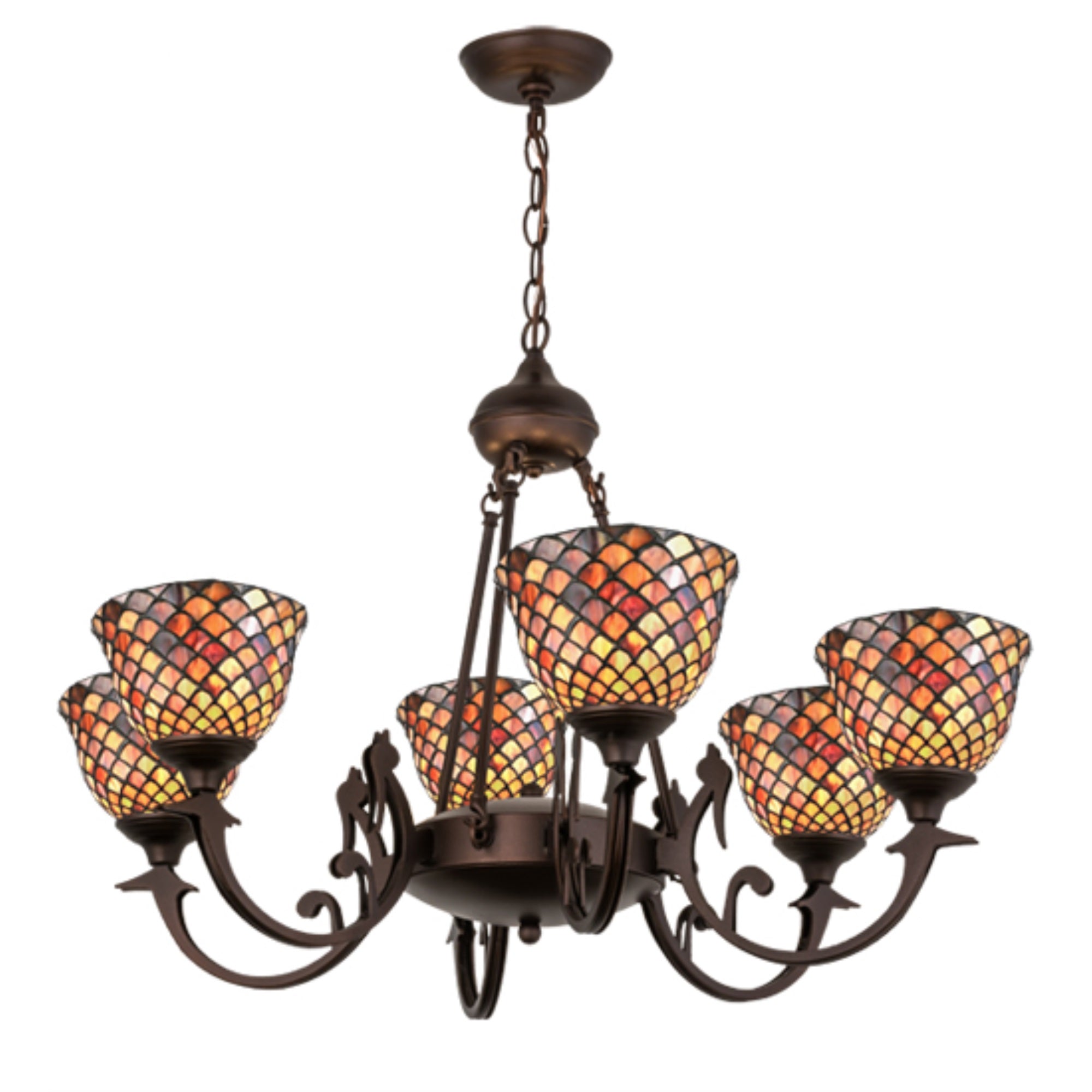 32.5 inchW Tiffany Fishscale 6 LT Chandelier