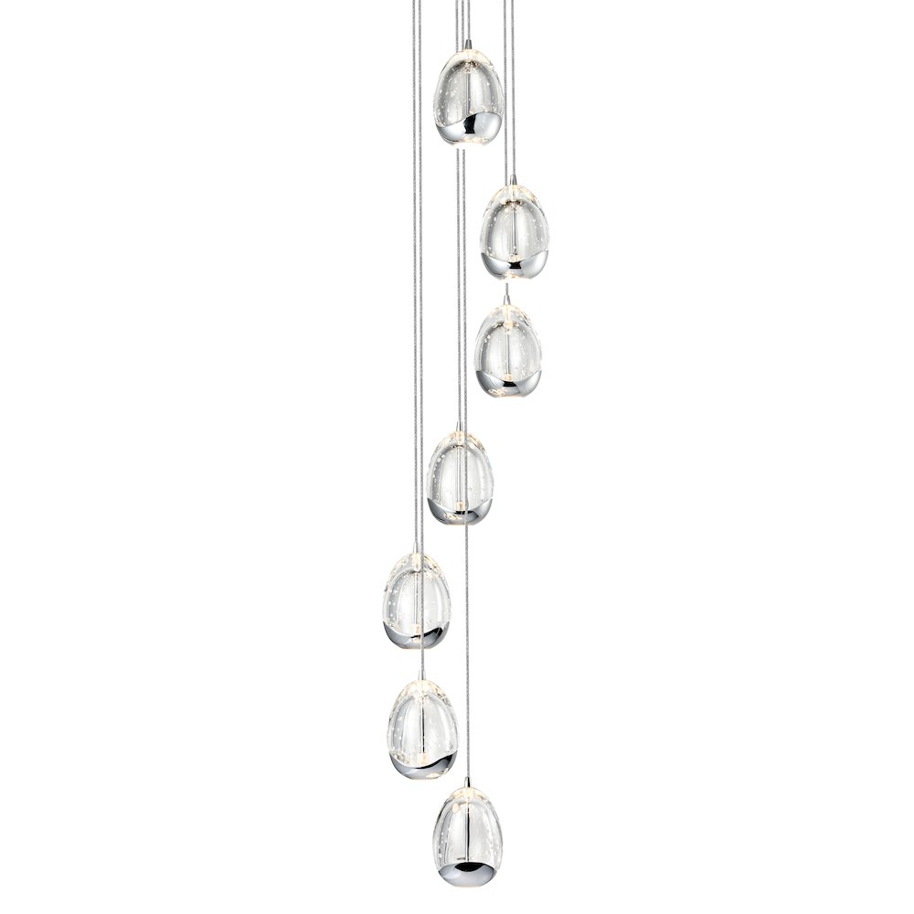 Vonn Venezia 7-Light Led Chandelier, Adjustable Height, Polished Chrome With Clear Glass Shades