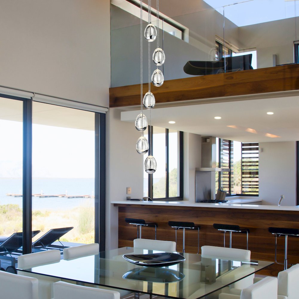 Vonn Venezia 7-Light Led Chandelier, Adjustable Height, Polished Chrome With Clear Glass Shades