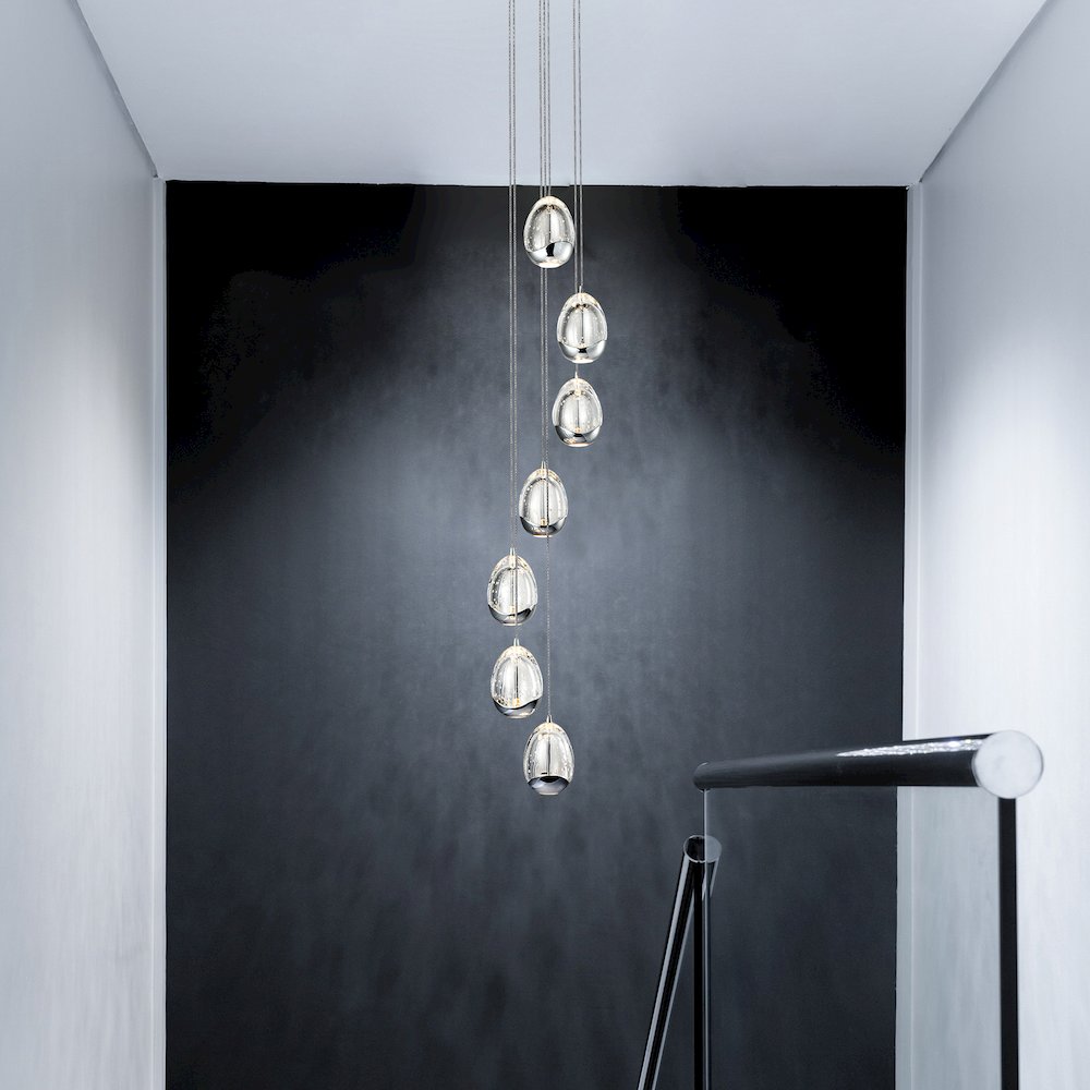 Vonn Venezia 7-Light Led Chandelier, Adjustable Height, Polished Chrome With Clear Glass Shades