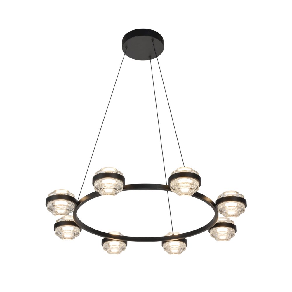 8-Light Pendant Lighting Height Adjustable Integrated Led Chandelier In Black