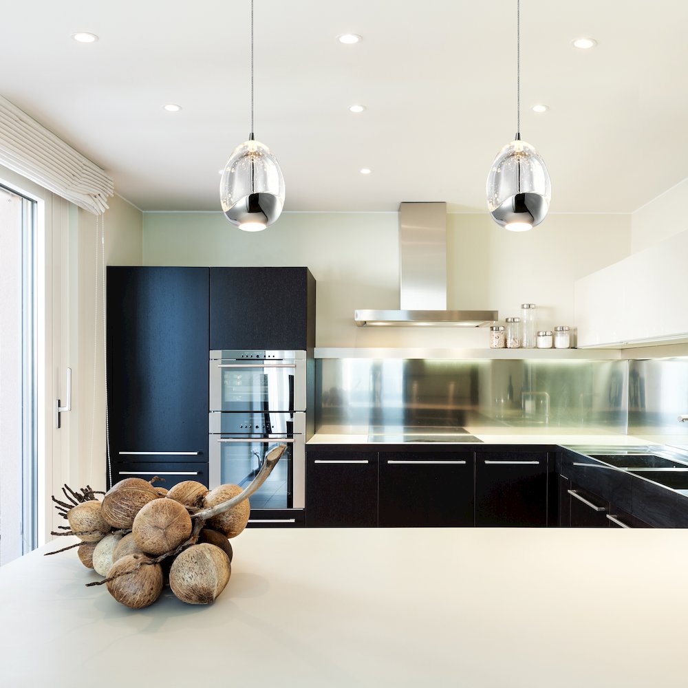 Integrated Led Height Adjustable Pendant Light With Clear Glass Shade In Black