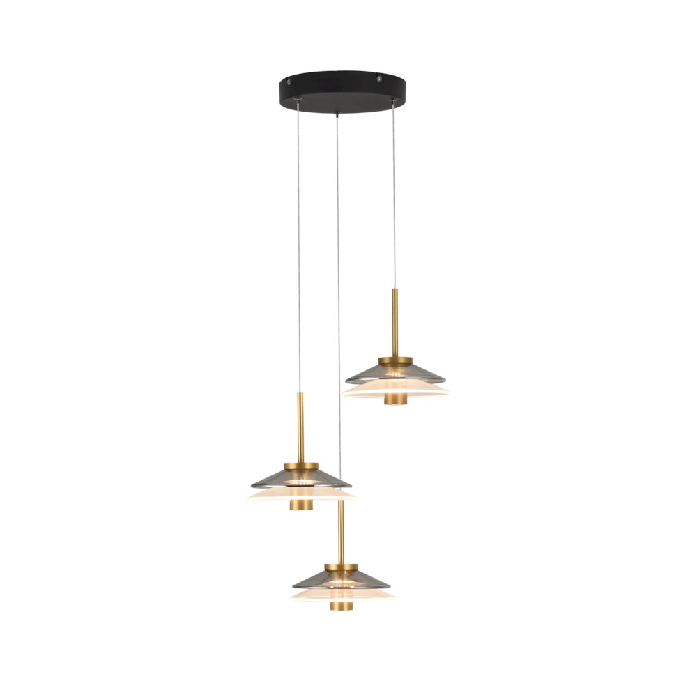 3-Light Integrated Led Pendant Lighting Height Adjustable Black Chandelier