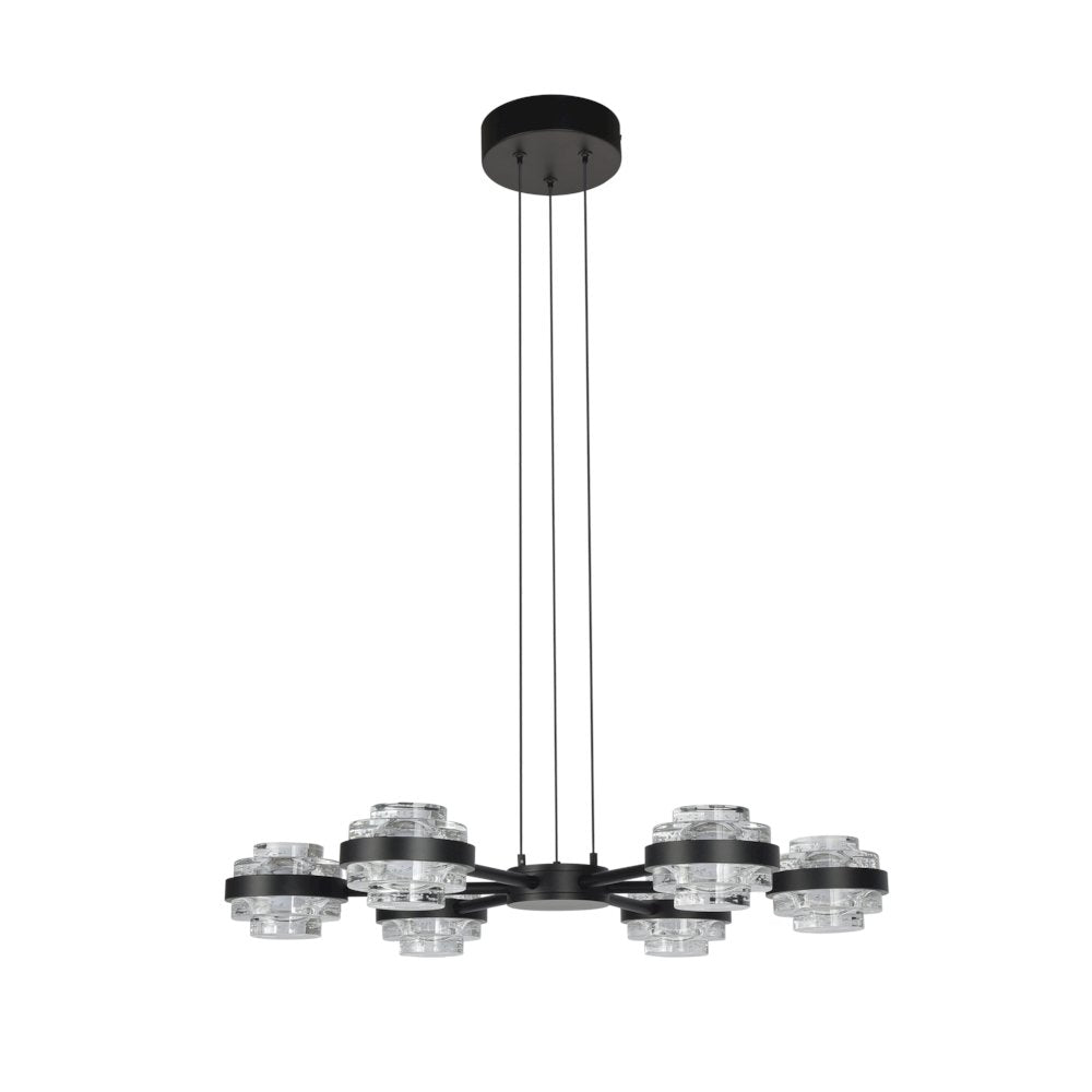 6-Light Height Adjustable Pendant Lighting Integrated Led Chandelier In Black