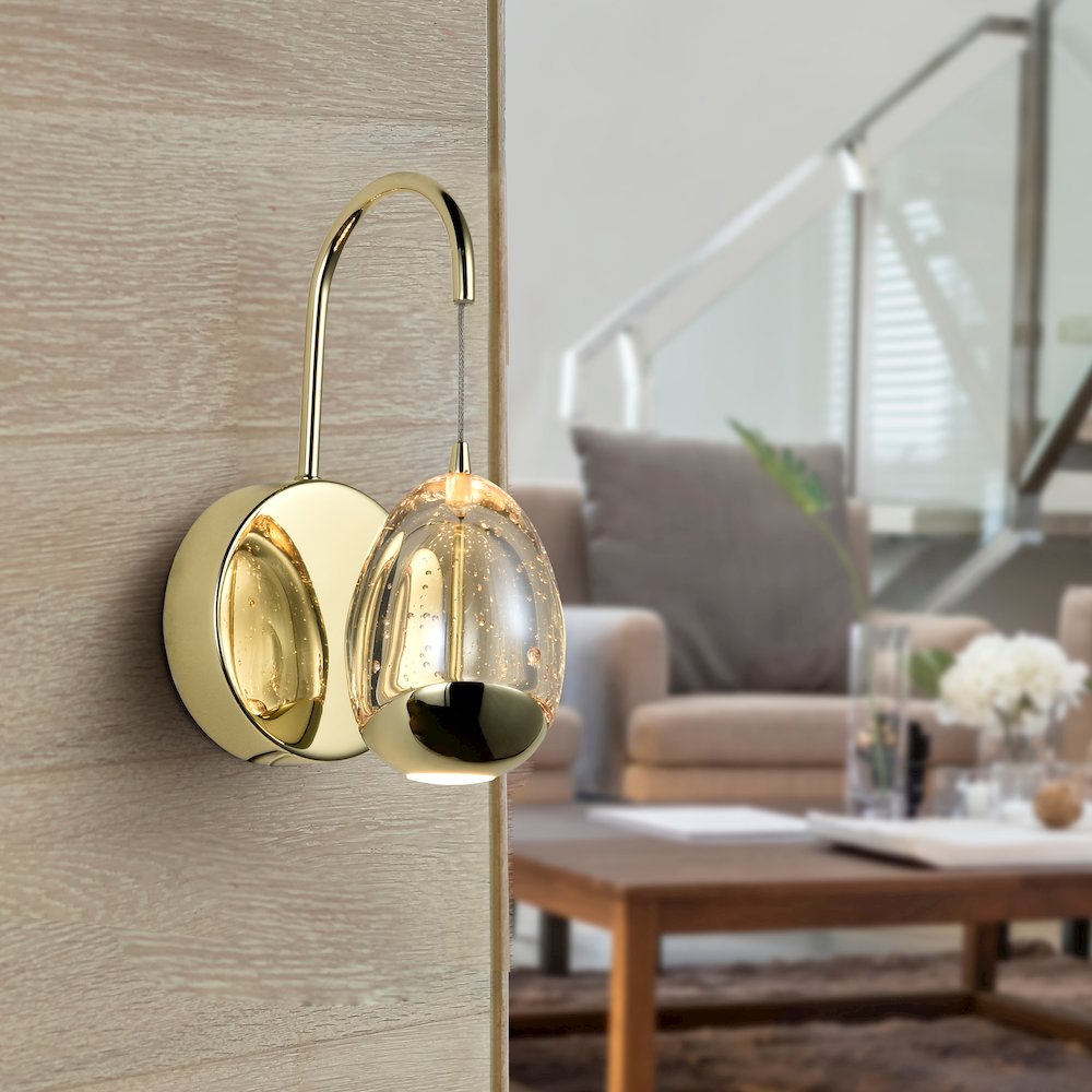 Integrated Led Wall Sconce Light With Champagne Glass Shade In Gold