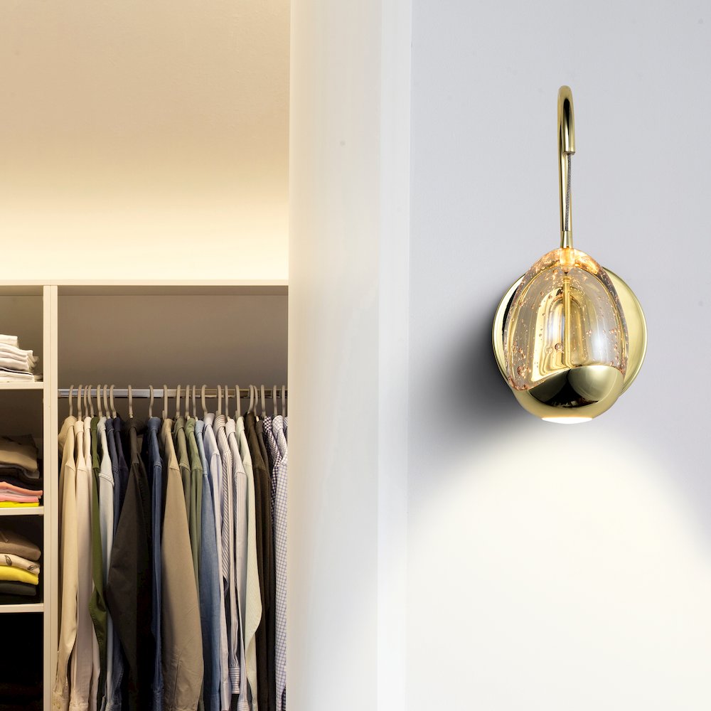 Integrated Led Wall Sconce Light With Champagne Glass Shade In Gold
