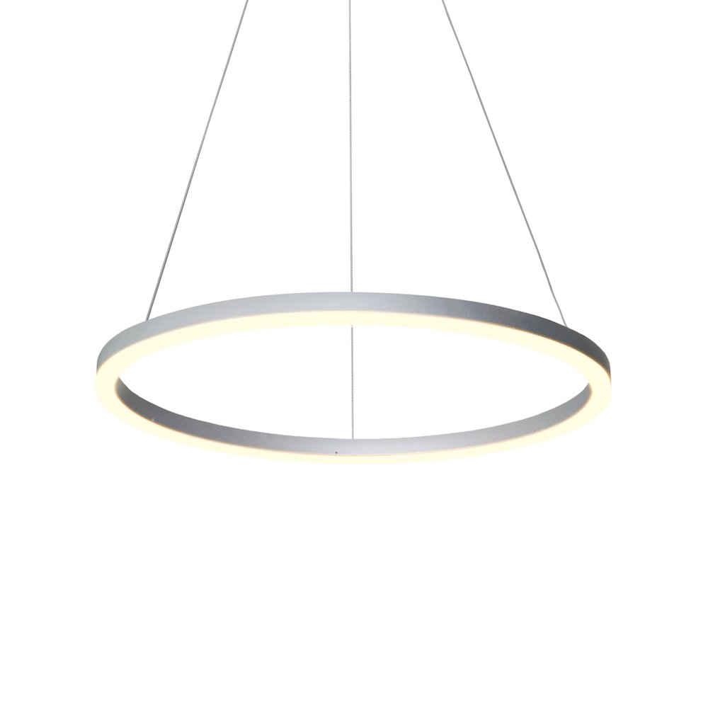 Integrated Led Pendant Light Height Adjustable Circular Chandelier In Silver