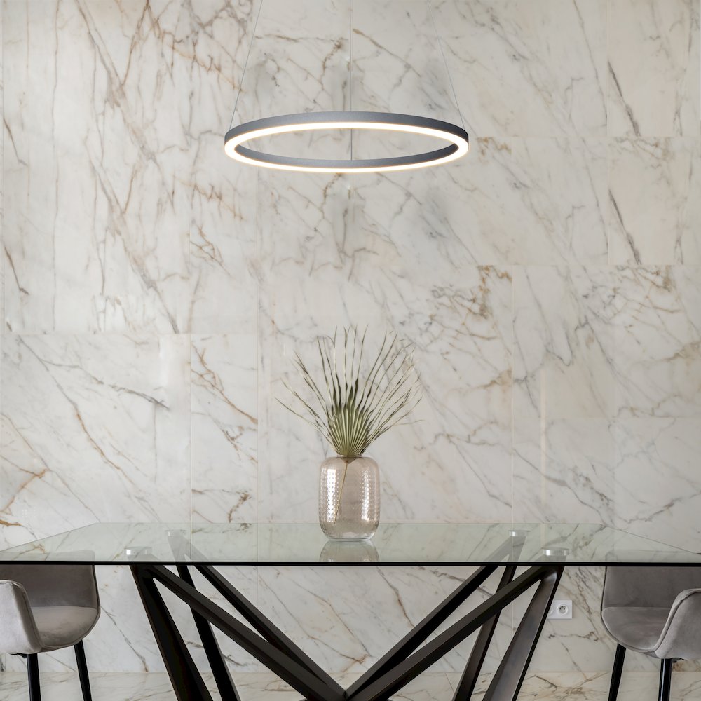 Integrated Led Pendant Light Height Adjustable Circular Chandelier In Silver