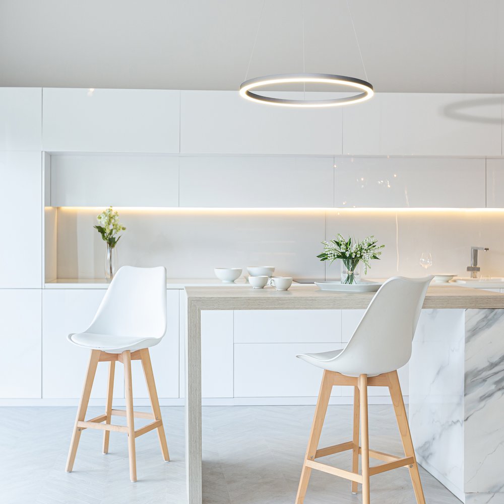 Integrated Led Pendant Light Height Adjustable Circular Chandelier In Silver