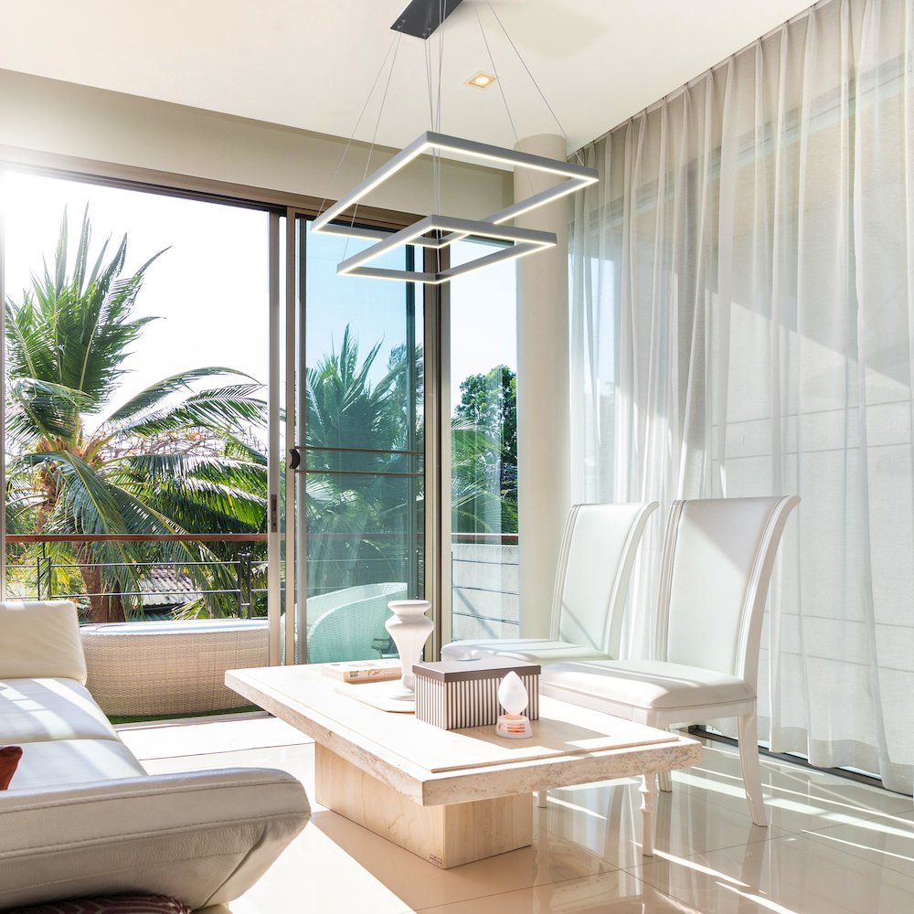 Integrated Led Chandelier Height Adjustable Two-Tier Pendant Light In Silver