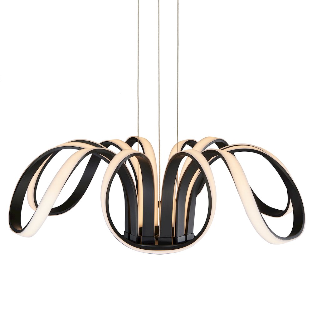 Integrated Led Chandelier Height Adjustable Flower-Petal Pendant Light In Black