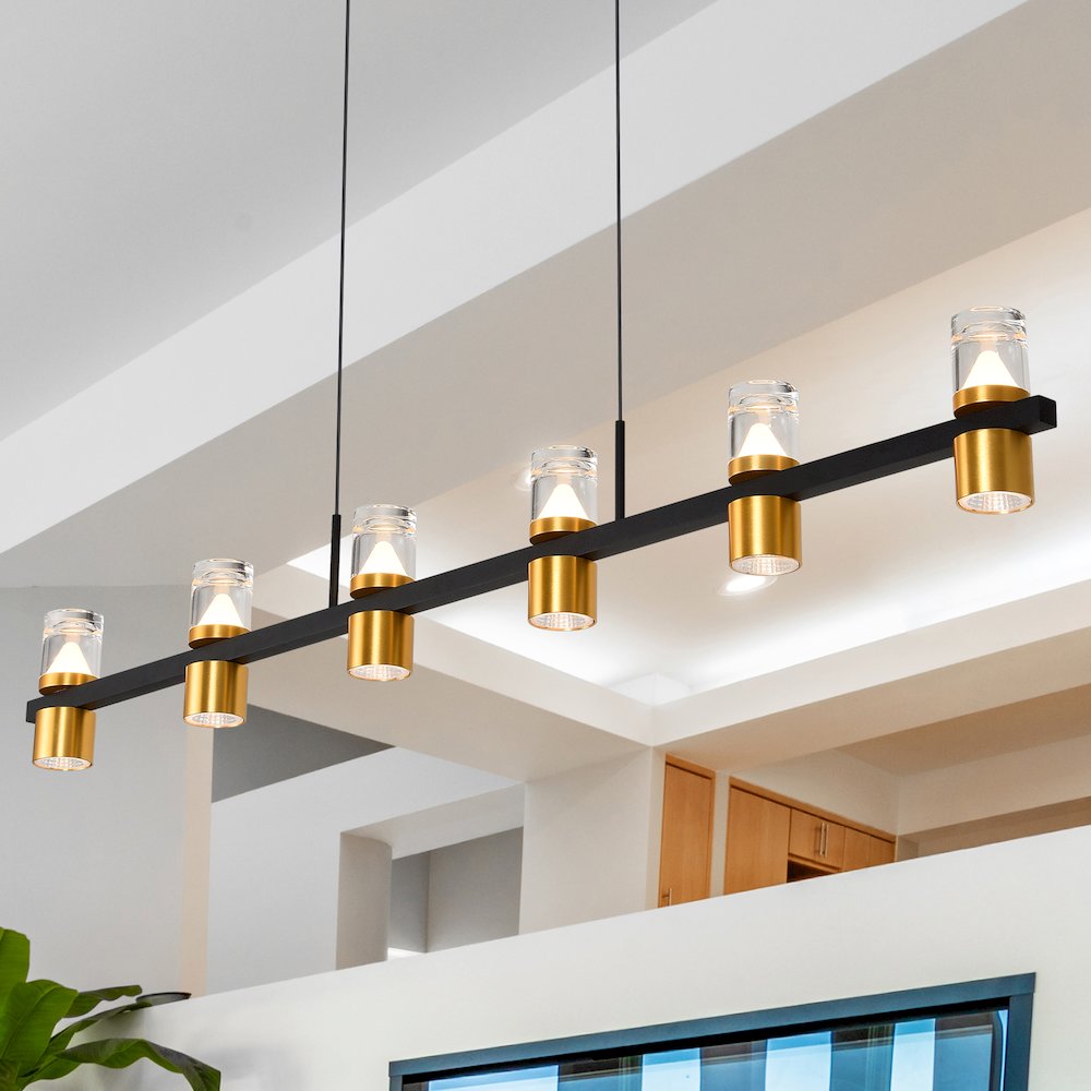 6-Light Pendant Lighting Height Adjustable Integrated Led Black Chandelier