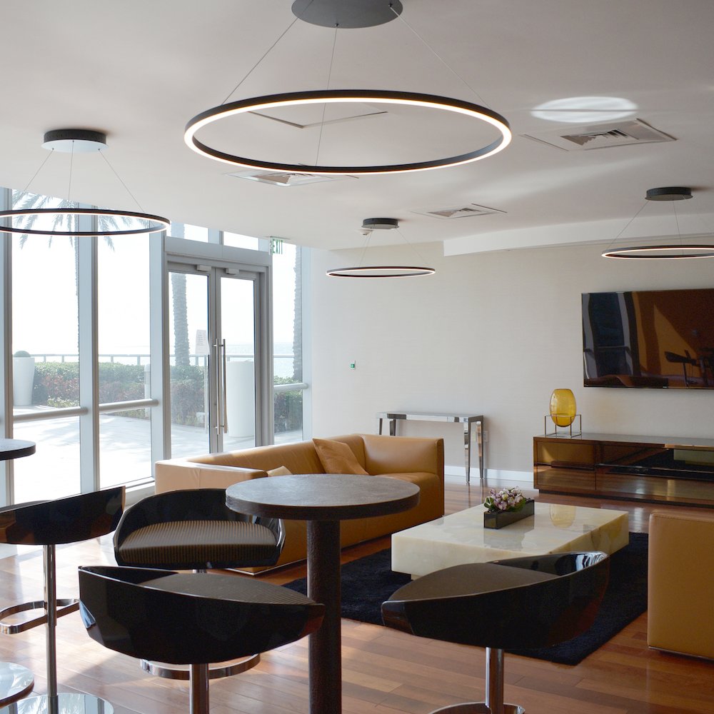 Integrated Led Chandelier Height Adjustable Circular Pendant Light In Silver