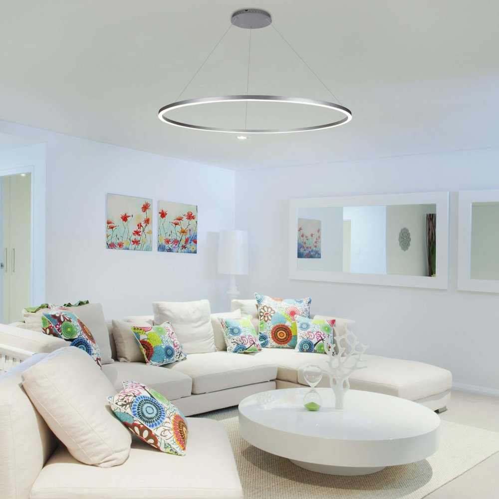 Integrated Led Chandelier Height Adjustable Circular Pendant Light In Silver