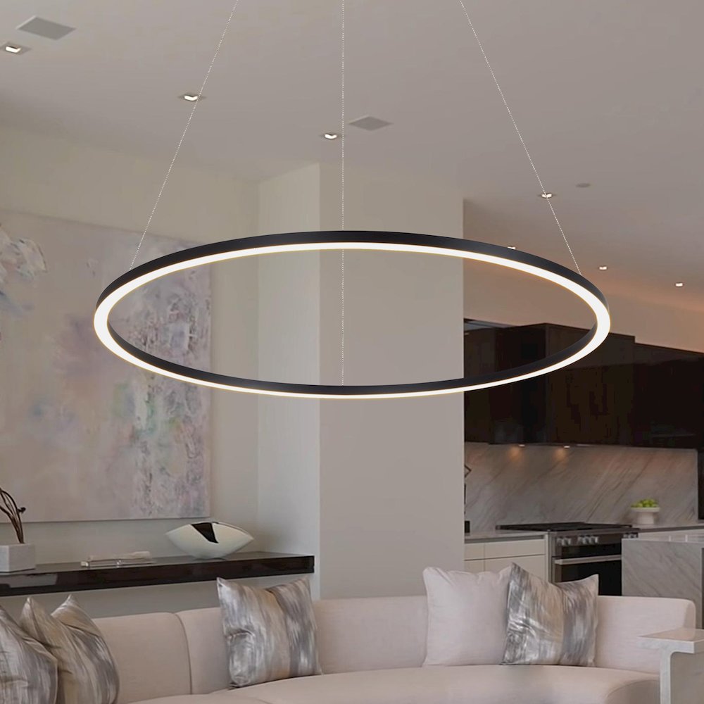 Integrated Led Chandelier Height Adjustable Circular Pendant Light In Black