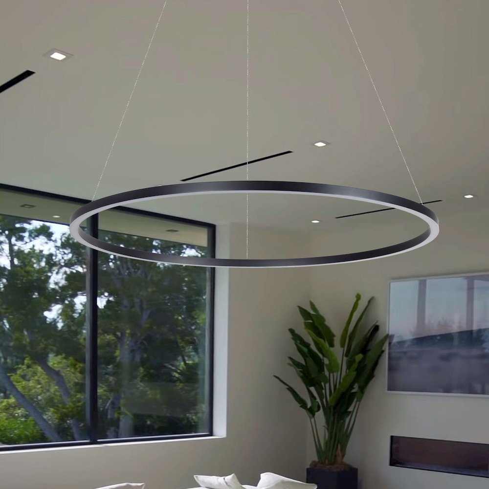 Integrated Led Chandelier Height Adjustable Circular Pendant Light In Black