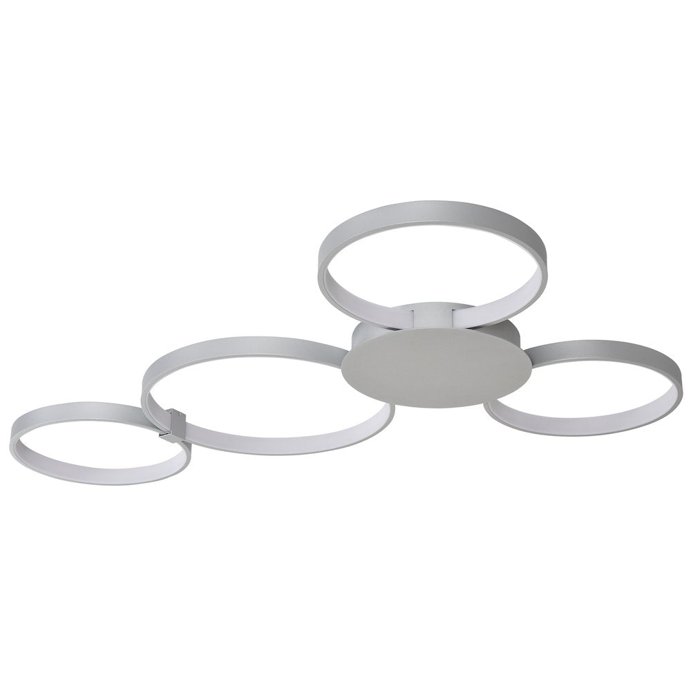 Integrated Led Ceiling Lighting Modern Multi-Ring Semi Flush In Silver