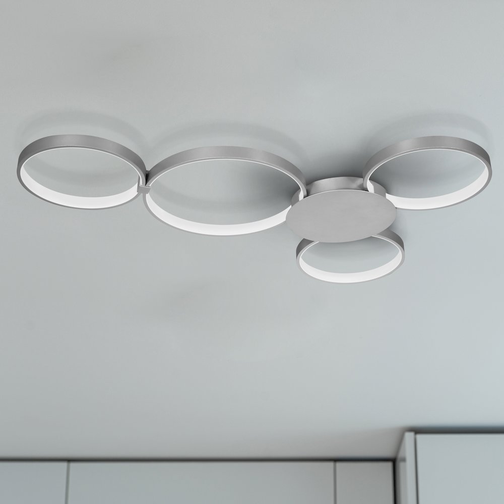 Integrated Led Ceiling Lighting Modern Multi-Ring Semi Flush In Silver