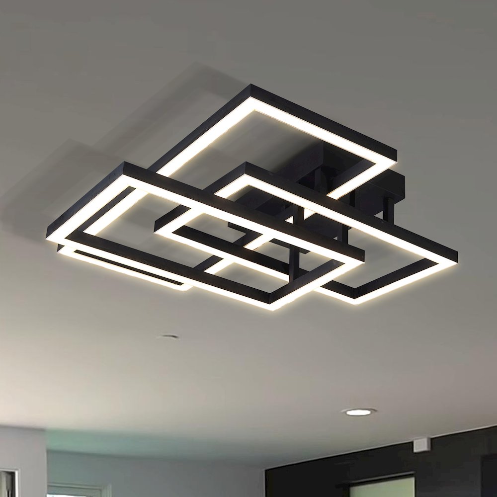 Integrated Led Ceiling Lighting Rectangular Semi Flush In Black