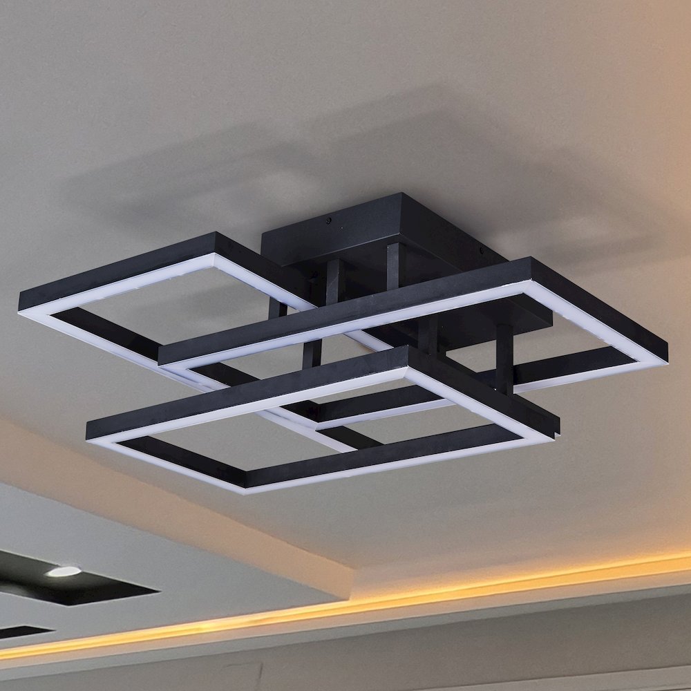 Integrated Led Ceiling Lighting Rectangular Semi Flush In Black